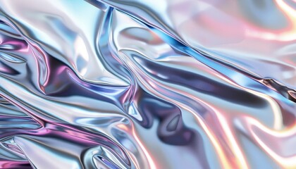 An abstract background depicting liquid metal with a chrome finish, showing a silver gradient and iridescent hues that create a modern and sleek visual texture