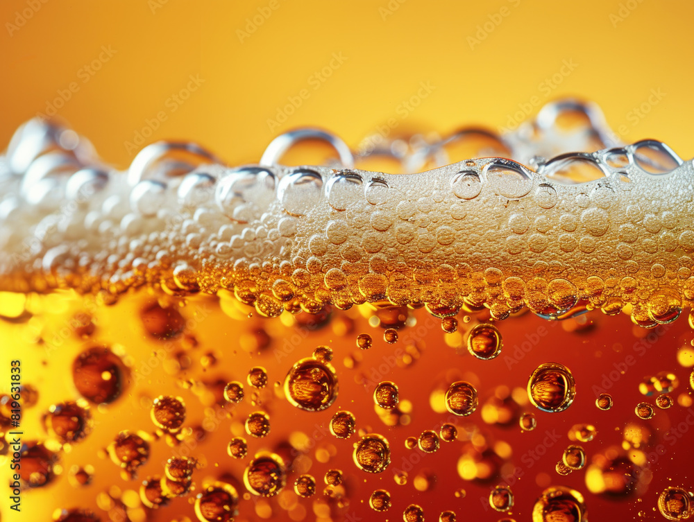 Aufkleber close-up of bubbles and foam on an amber background, illustrating a beverage texture concept. genera