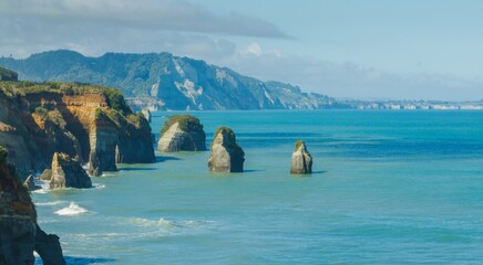 The Three sisters and Elephant rock, Urenui, Taranaki, New Zealand.