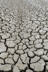 Dried soil surface, waterless sewer pipes after long time hot season at Mekong Delta, Viet Nam, climate change and el nino make hard weather of global, drought field affect to food Security