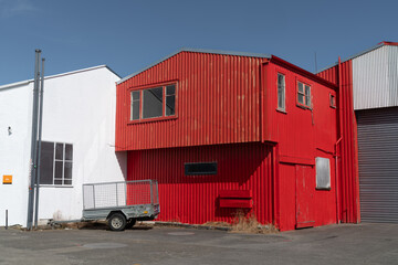 Red building in the town of  Waverley, South Taranaki, New Zealand.