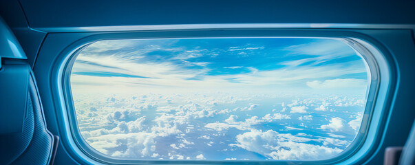 Naklejka premium The view from the plane window of the surrounding landscape and clouds, somewhere even the sun.