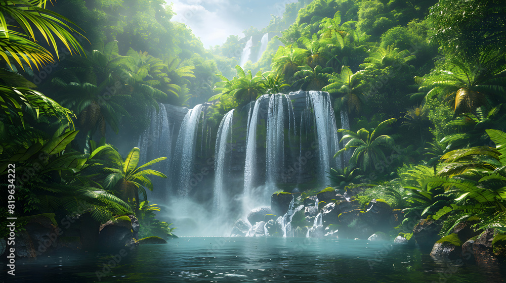 Wall mural Uncovering Hidden Waterfalls in Costa Rica: A Photo Realistic Exploration of Nature s Splendor