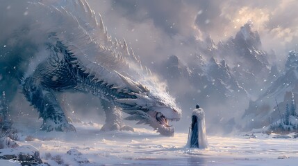 The clash of fire and ice was perfectly captured in the winter oil painting of the knight battling the dragon.