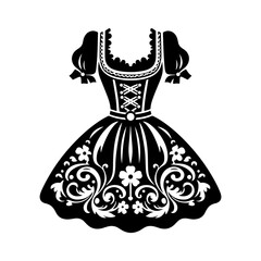 Charming Dirndl Silhouette: Delightful Vector Art- Elegance and Cultural Heritage of Bavarian Traditional Dress- Dirndl Illustration- Dirndl Vector.