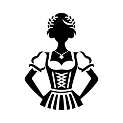 Charming Dirndl Silhouette: Delightful Vector Art- Elegance and Cultural Heritage of Bavarian Traditional Dress- Dirndl Illustration- Dirndl Vector.