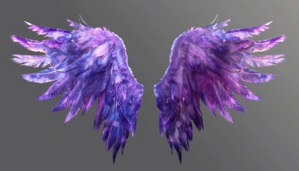 Fototapeta premium Purple angel wings isolated on a transparent background, ideal for mystical, spiritual, or fantasy-themed designs
