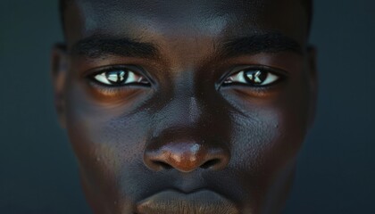 A portrait of a young African man looking directly at the camera, conveying a strong and engaging presence