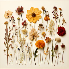 picture of dried flowers signed in latin herbarium from dried blossoming flower with latin see,generate ai