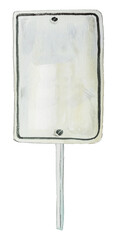 Road sign isolated on white. Watercolor sign with copy space painting.