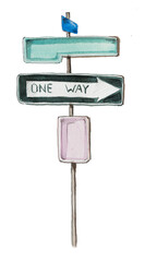 Road sign isolated on white. Watercolor sign  painting.