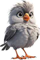 Fototapeta premium A cute cartoon-style bird with fuzzy gray feathers. 