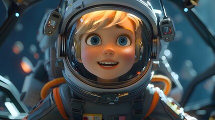 Happy Young Astronaut in Space Helmet
