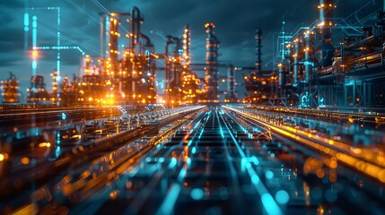 Fototapeta premium A cityscape with a lot of lights and a lot of buildings