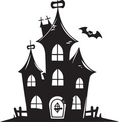 Creepy Halloween haunted castle black silhouette. Halloween vector illustration.