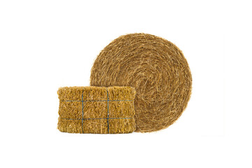 round and rectangular hay bale isolated on white background © fotomaster