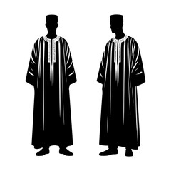 Stylish Djellaba Silhouette: Contemporary Vector Art of Timeless Charm and Cultural Significance of North African Robes- Minimalist Djellaba Vector- Djellaba Illustration.