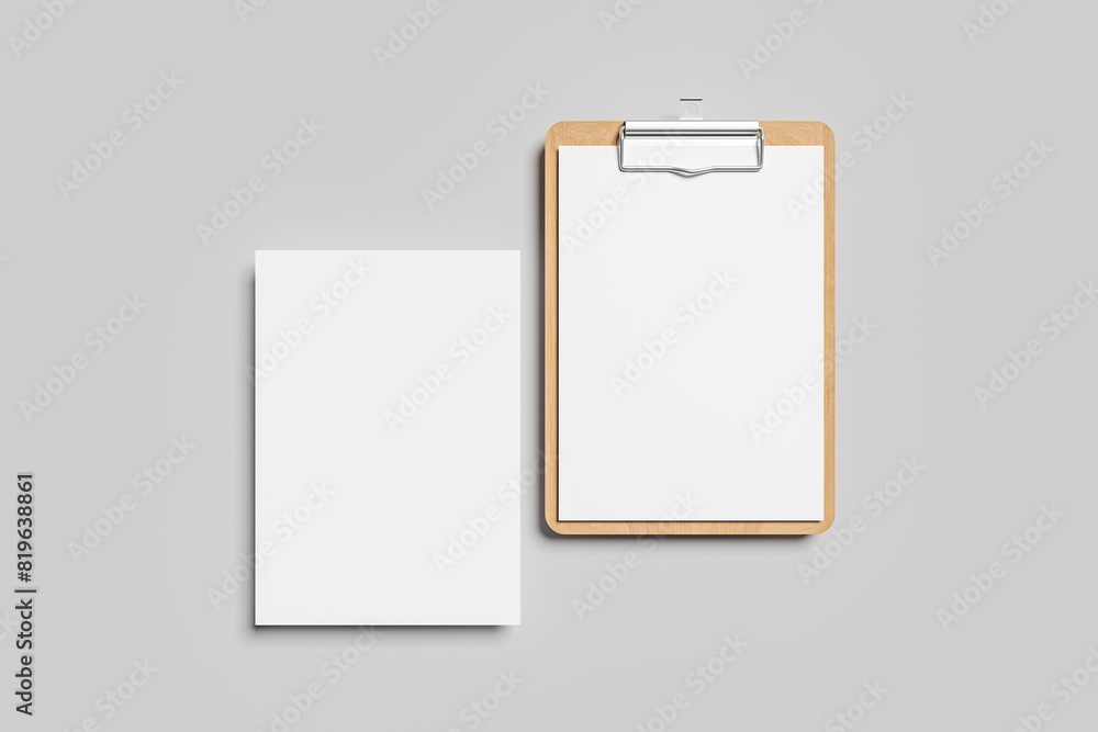 Wall mural clipboard with a4 blank paper for food menu mockups and more