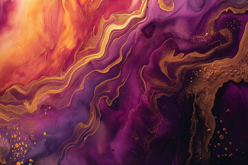 abstract liquid painting with swirls of gold, purple, orange, elegant pattern, fluid art, beautiful, photorealistic // ai-generated 