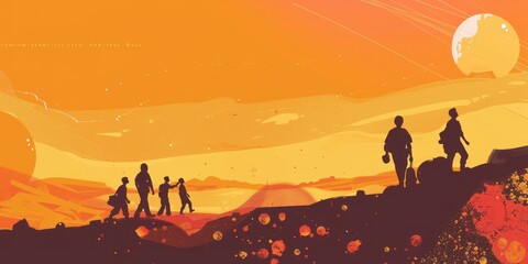 A group of people standing together on a hilltop