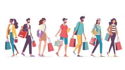 Obraz premium Consumer Culture: Male and Female Buyers Vector