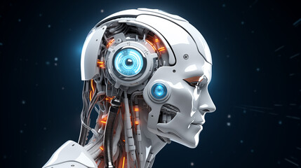 Fototapeta premium White robot cyborg. Concept of Artificial intelligence and technology