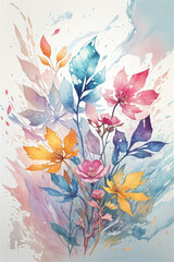 Vibrant floral composition in abstract watercolor style