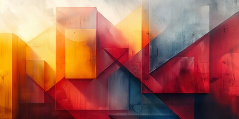 An abstract composition showcasing vibrant red, yellow, and blue hues in dynamic patterns