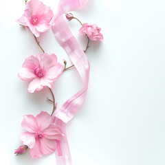 pink flower ribbon isolated on the white background.