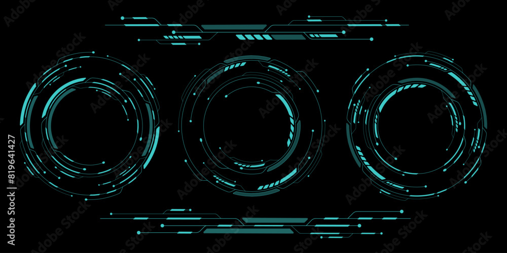 Aufkleber set of hud elements for your futuristic design. round cyber frame. sci-fi, gui and ui graphic. moder