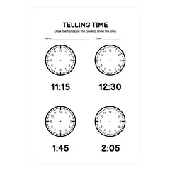 Telling Time. Time and Clock Worksheets. Math Worksheets.  Analog Time Worksheets for Kids