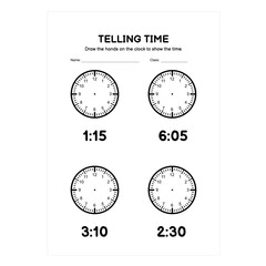 Telling Time. Time and Clock Worksheets. Math Worksheets.  Analog Time Worksheets for Kids