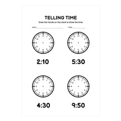 Telling Time. Time and Clock Worksheets. Math Worksheets.  Analog Time Worksheets for Kids