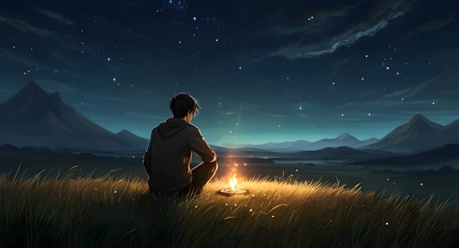 person sitting on a rock