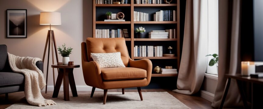 House Reading Nook Comfortable armchair, warm throw blanket,