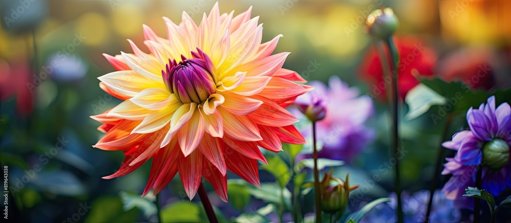 Poster the beautiful flower in the garden blooms with vibrant colors creating an enchanting scene captured 