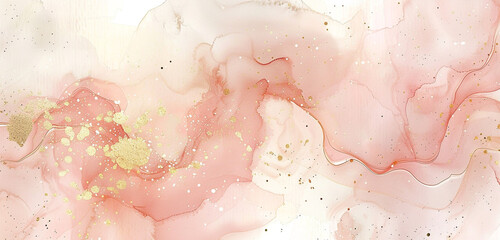 Fototapeta premium Trendy blush & ivory watercolor canvas with golden highlights.