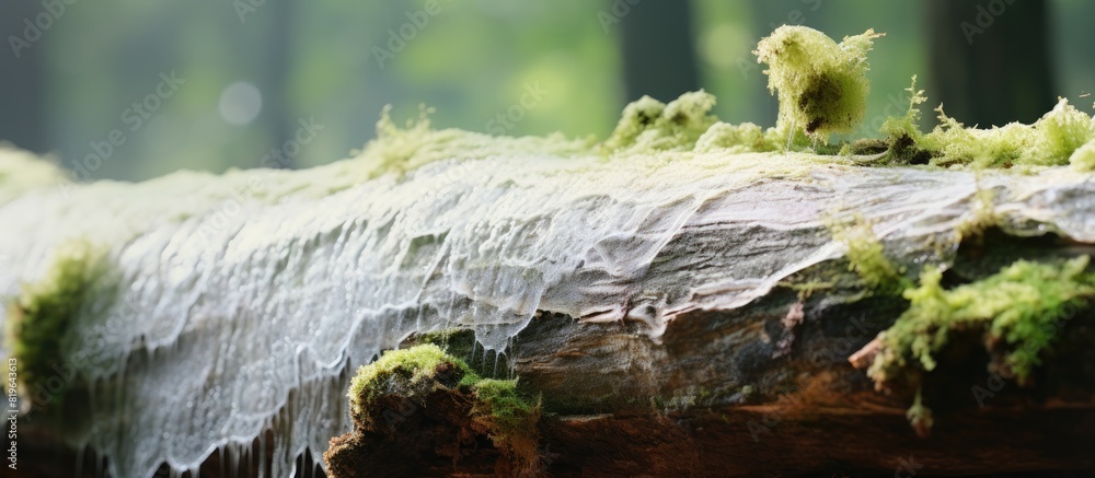Poster velvety foam gently coating a tree trunk in a forest setting with a pleasing softness and a tranquil
