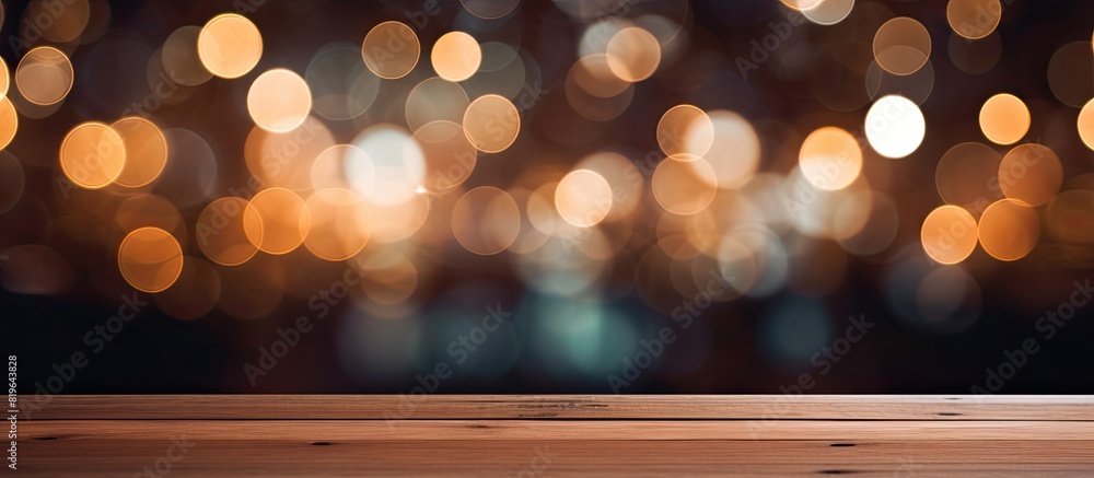 Aufkleber use a wood table as a backdrop for your products with a bokeh light abstract background to create a 