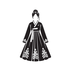 Graceful Hanbok Silhouette: The Timeless Beauty and Cultural Heritage of Korean Traditional Attire- Hanbok  Illustration- Minimalist Hanbok Vector.
