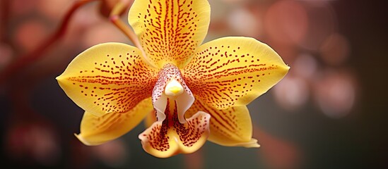 Close up photo of an orchid capturing its intricate details with a blurred background for a...