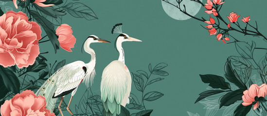 bird an floral beauty of nature jungle orieantal concept banner background