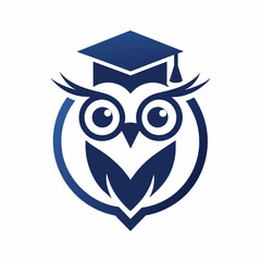  minimalist 	Education Logo vector art illustration with a Graduation Owl icon logo, featuring a modern stylish shape with an underline, set on a solid white background. Ensure the design is high reso