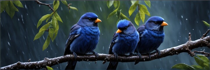 A banner against deforestation. A blue finch on a branch.