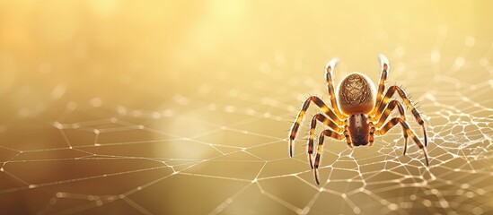 Spider perched in its web during the morning with ample copy space image