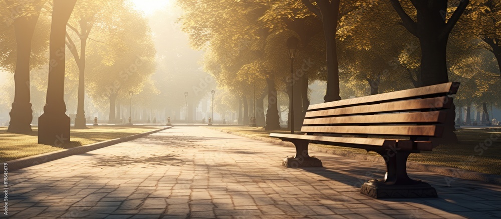 Poster public park s desolate walkway features wide open spaces and benches ideal for relaxation or contemp