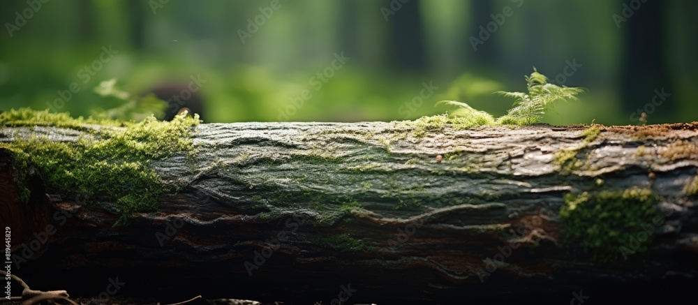 Poster velvety foam gently coating a tree trunk in a forest setting with a pleasing softness and a tranquil