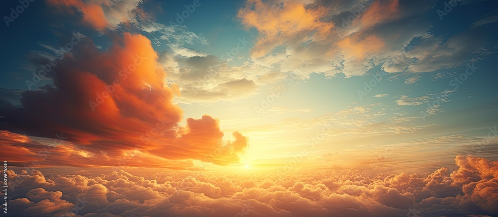 Poster stunning sunset scene with dramatic clouds adding depth and beauty to the sky creating a perfect cop