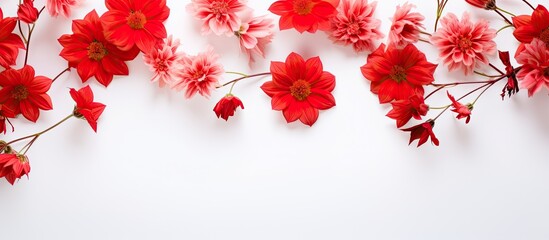 Red flowers on a white backdrop with copy space image