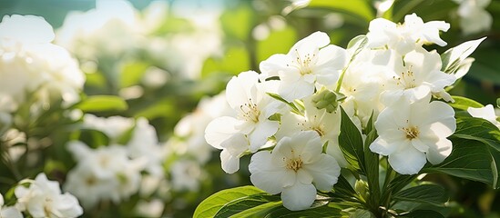 Potato plant s white flowers bloom in the garden framed perfectly for a copy space image